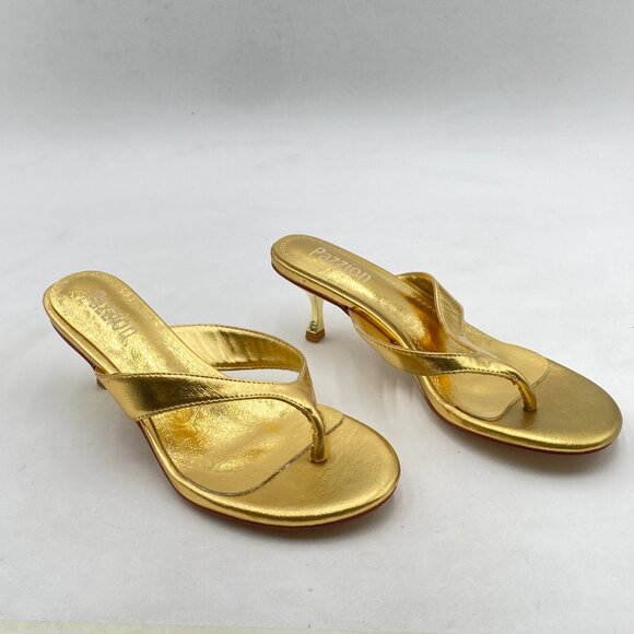 Pazzion Gold Open Toe Kitten Heels Flip Flop Slip On Low Heel Thong Sandal - Picture 3 of 7